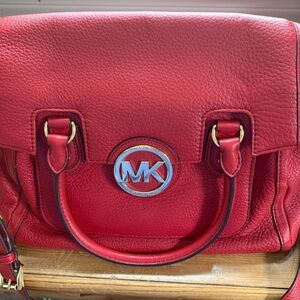 Michael Kors red pebble leather satchel